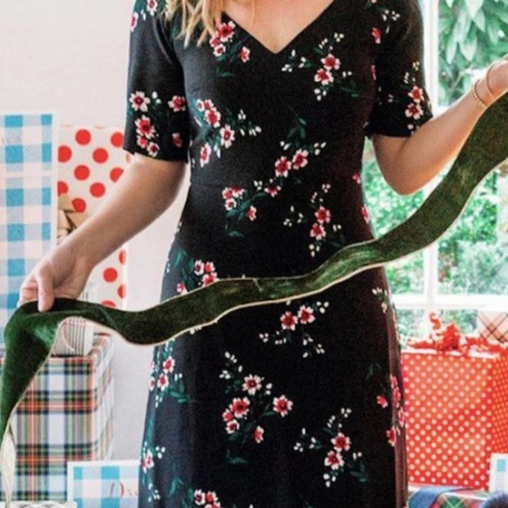 DRAPER JAMES Dress Black Floral Printed Crepe V-Neck Dress Party Cocktail SZ 10